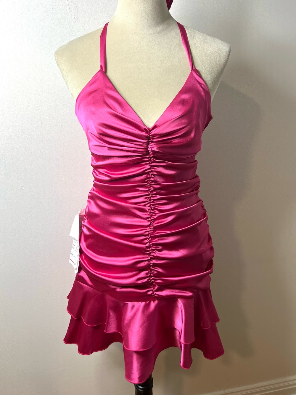 Jessica Mc Clintock Vintage Y2K  Ruched Satin Halter Mini Dress SZ 6 NWT